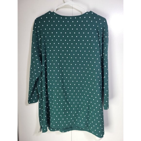 Appleseed's Womens 1X Plus Size Polka Dot Green 3/4 Sleeve T Shirt Mature Grandm - Picture 2 of 6